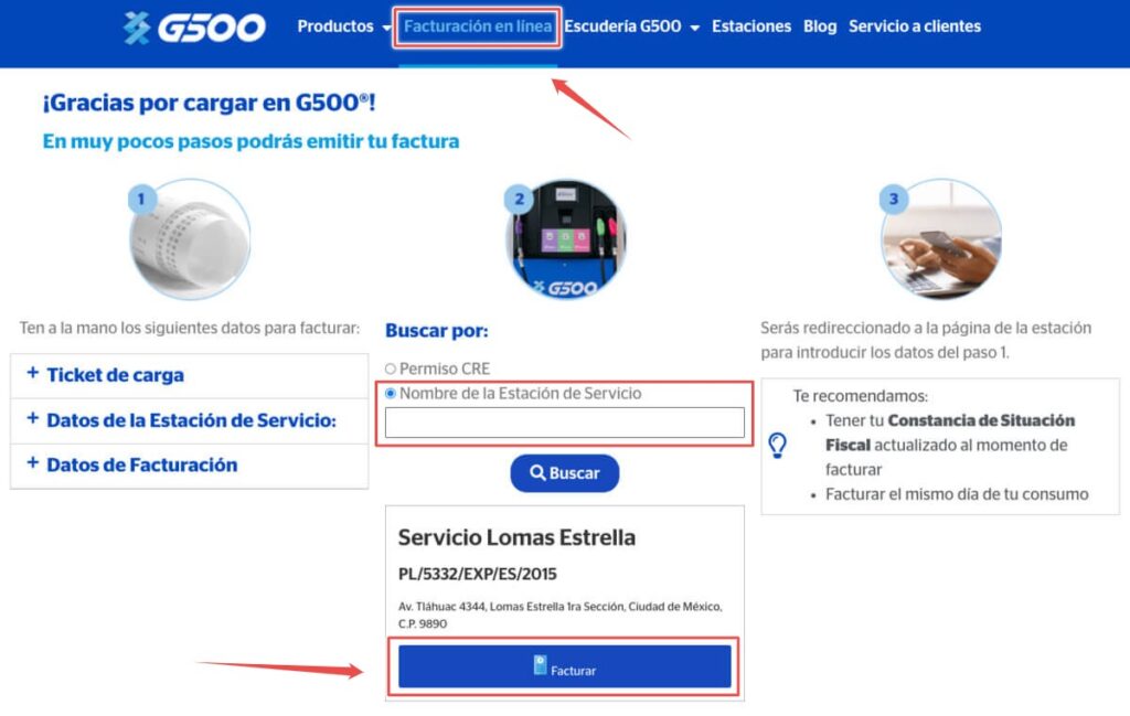 gasolina g500 facturacion